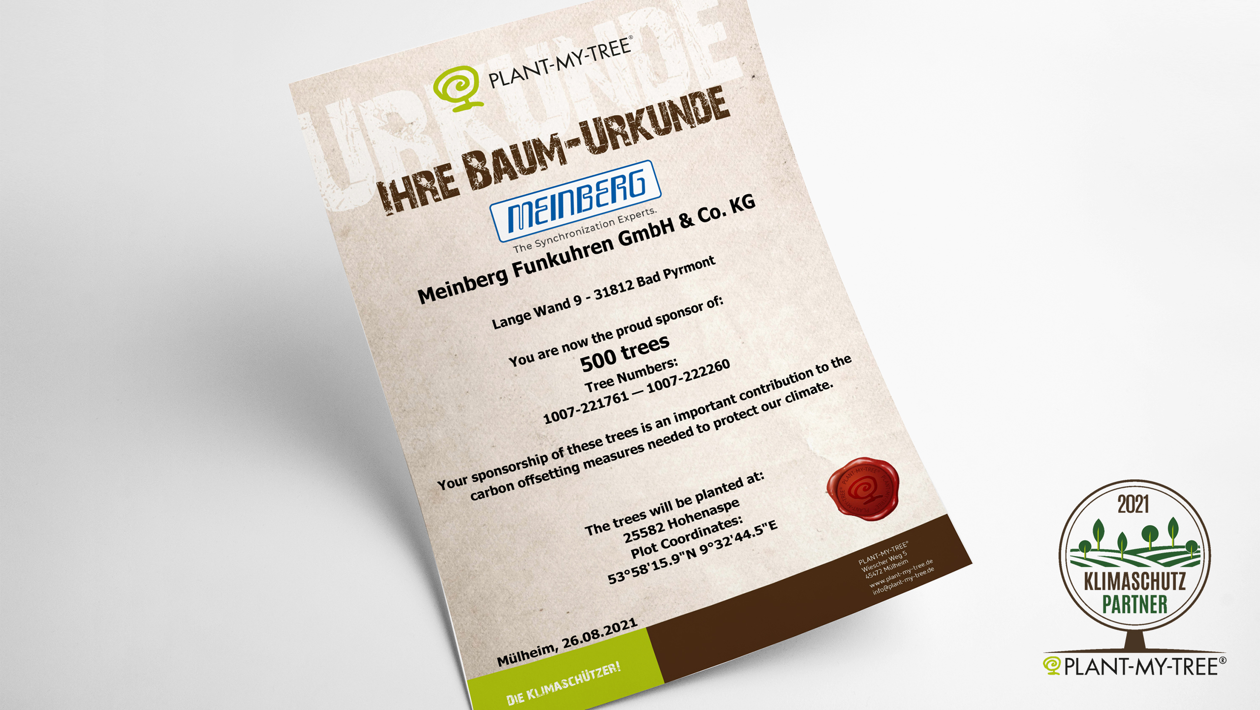 PLANT-MY-TREE Partner Certificate